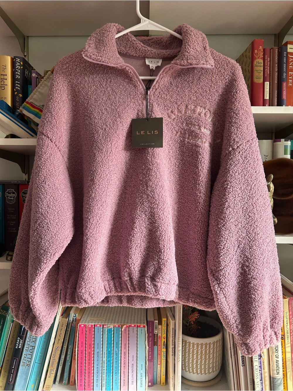 Le Lis Plush Sherpa Quarter-Zip Pullover Sweater - Dusty Rose